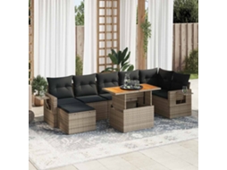 Vidaxl 8 Pcs Conjunto Sofás De Jardim C/ Almofadões Vime Pe Cinzento