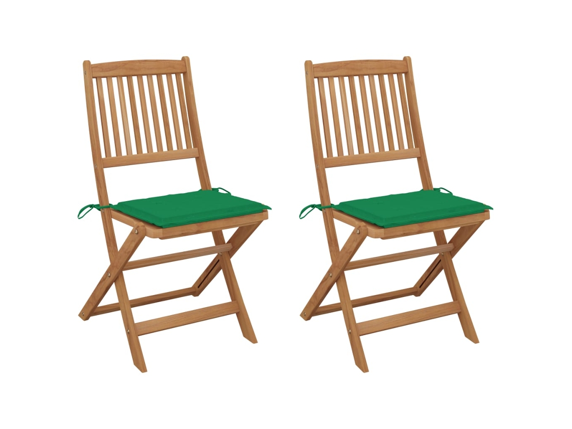 Cadeiras Dobráveis Jardim C/ Almofadões 2 Pcs Acácia Maciça Dkd Home Decor
