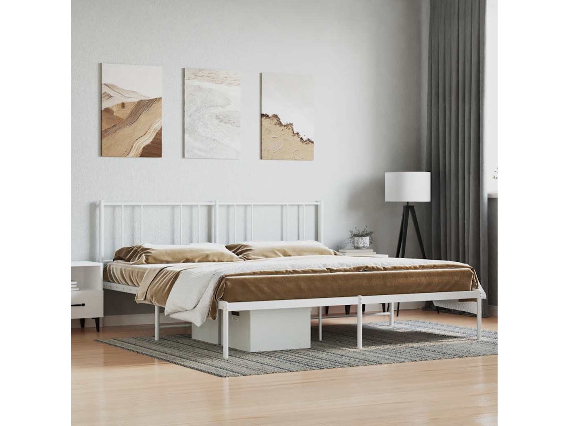 Vidaxl Estrutura De Cama Com Cabeceira 200x200 Cm Metal Branco