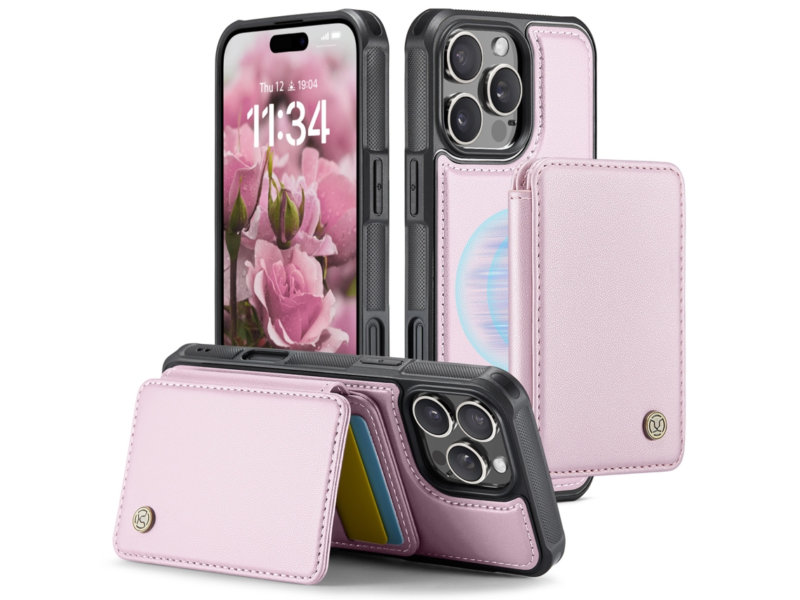 Capa Para Iphone 16plus Resistente A Quedas Com Resistente A Quedascartão Slots Magnético Destacável Rosa