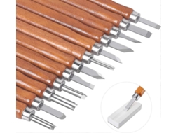 Kit de 12 Ferramentas de Tallado em Madeira, Facas e Cincéis para Trabalho de Madeira e Manualidades Diy