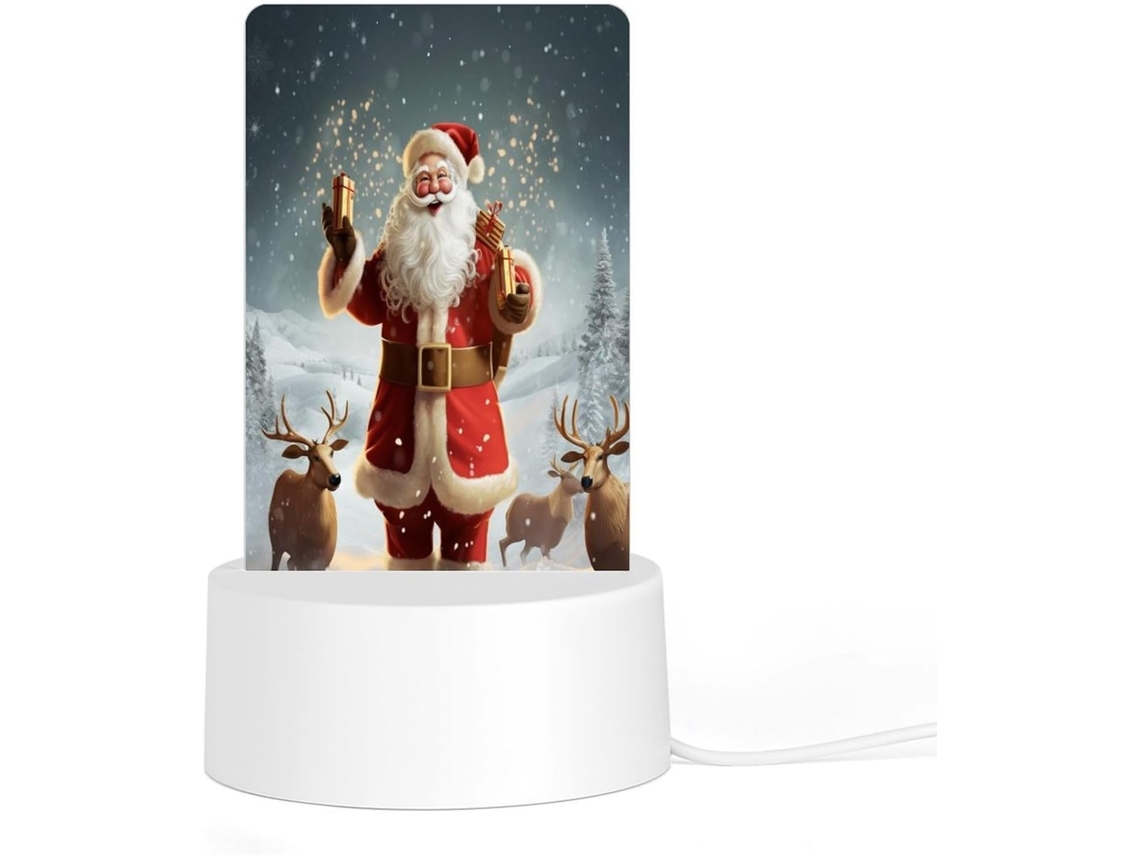 Luminária noturna de acrílico com LED, base e plugue de plástico, com estampa de Papai Noel Natalino, Ideal Quarto