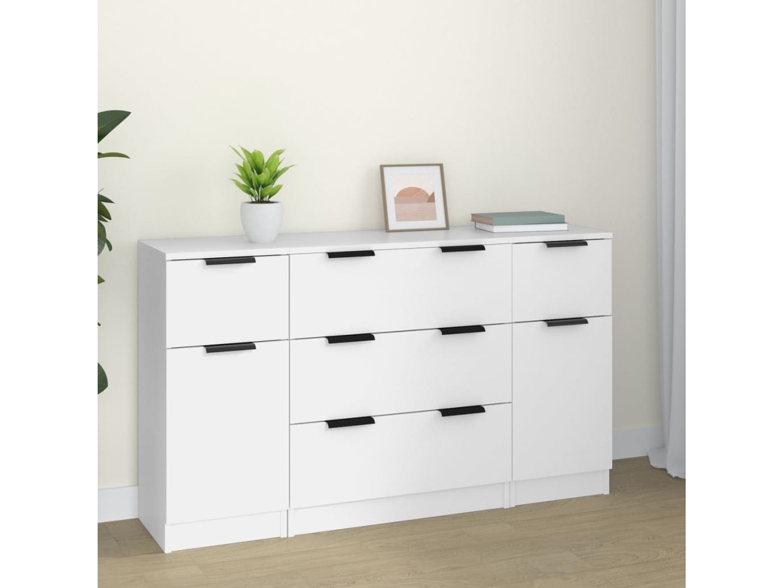 Vidaxl 3 Pcs Conjunto De Aparadores Madeira Processada Branco