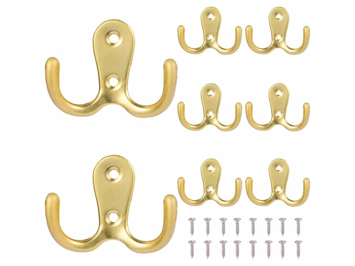 Conjunto De 8 Ganchos Vintage De Metal Com Furo Duplo Para Parede, Ideais Para Casa De Banho, Lavabo E Cozinha (dourado)