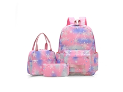 Mochila Floral Feminina Com Lancheira E Estojo, Impermeável, Adequada Para O Ensino Fundamental, Etc. Rosa
