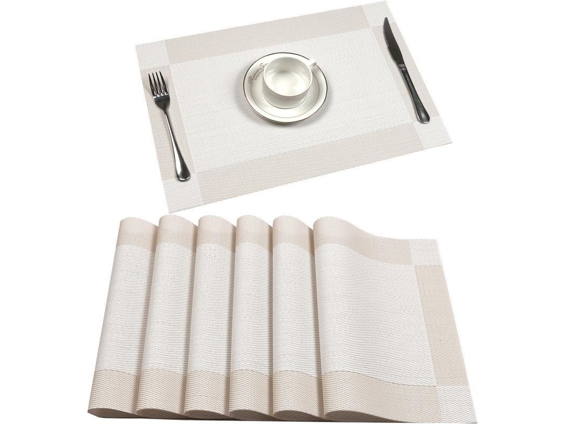 2026 tapete de Mesa, Vinilo Tejido Antideslizante Lavable a Mano, Conjunto de 6 Piezas, Cor Claro Crema, para Casa Y Restaurante