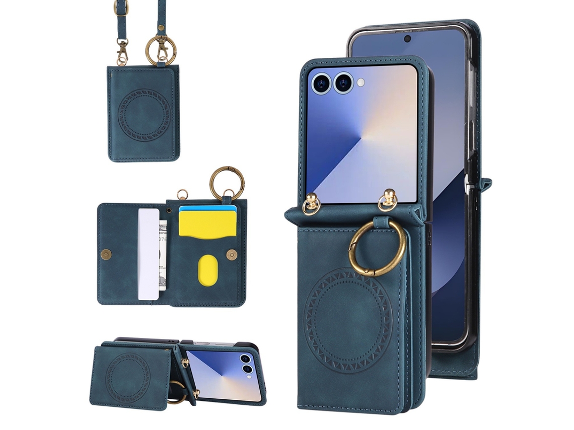Capa Para Samsung Galaxy Z Flip 7 Magnético Suporte Anel Luxo Azul Czhhmart