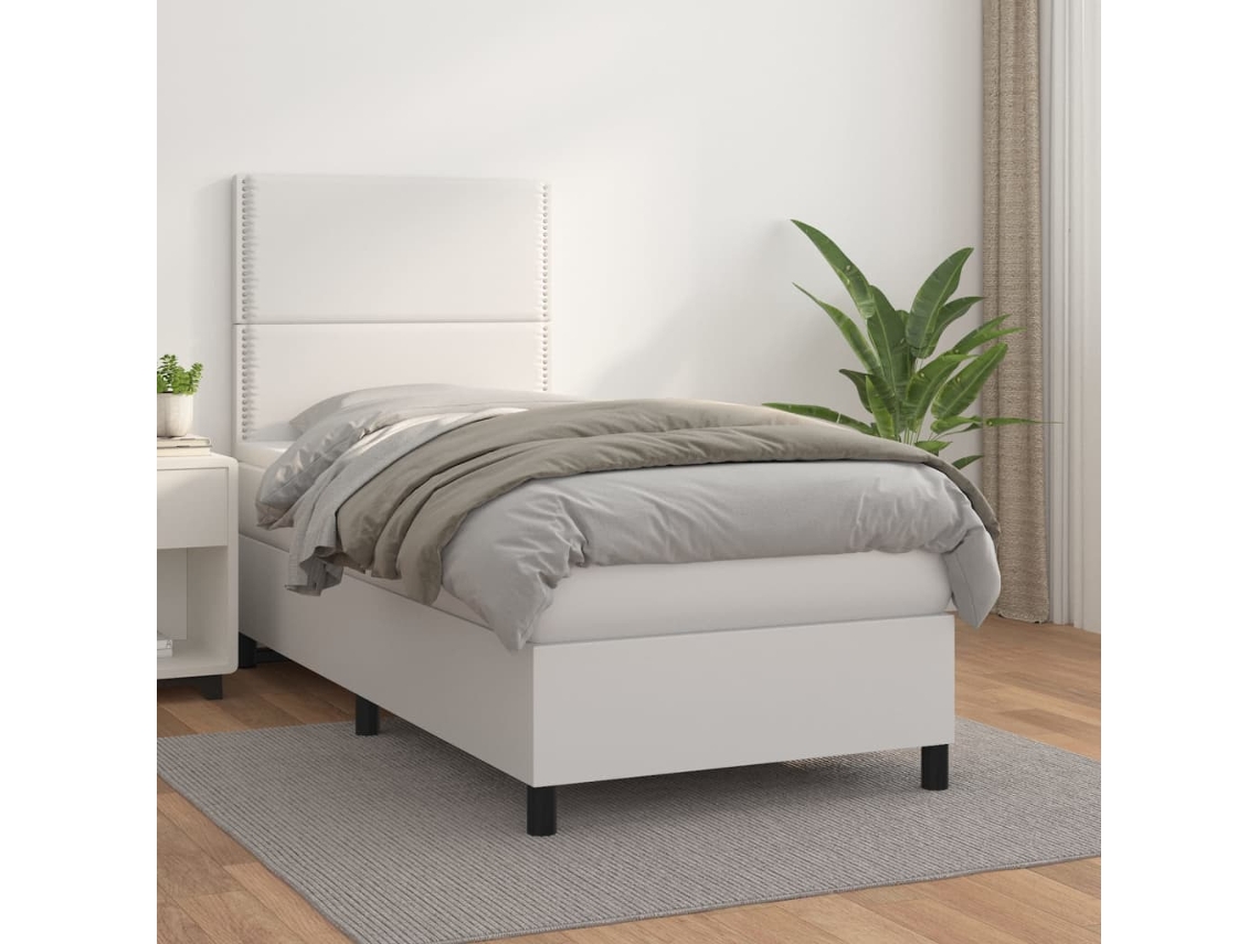 Vidaxl Cama Com Molas/colchão 100x200 Cm Couro Artificial Branco
