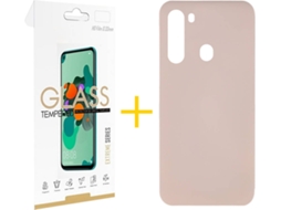 Capa e Película de Vidro Samsung Galaxy A21 SKYHE Silicone Líquido Rosa Creme