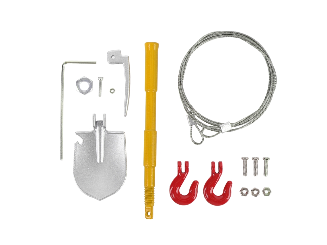 Conjunto De Acessórios Para Rc Crawler: Gancho De Reboque, Cadeia De Aço, Rope E Pala Ajustável Amarelo