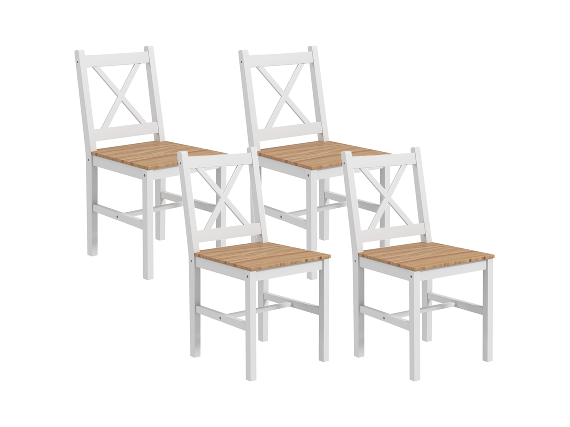 Conjunto De 4 Cadeiras Para Cozinha E Sala De Estar Com Encosto Em Cruz, Em Madeira De Pinho, 41x46.5x86 Cm