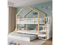 Cama Alta 90x200 Extensível Escorrega Branco VOLTEDGE