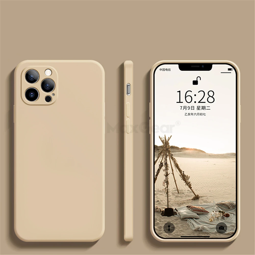 Capa Quadrada De Silicone Líquido Para Iphone 12 Mini, À Prova De Choque E Macia.
