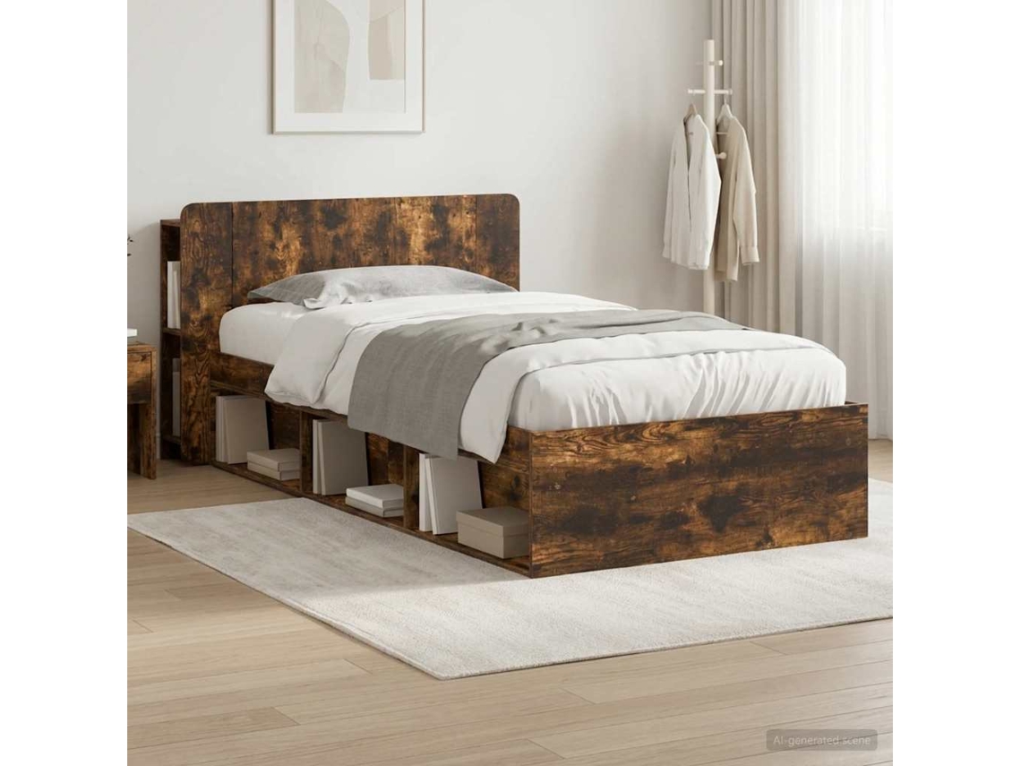Vidaxl Estrutura De Cama Com Armazenamento Carvalho Fumado 75 X 190 Cm