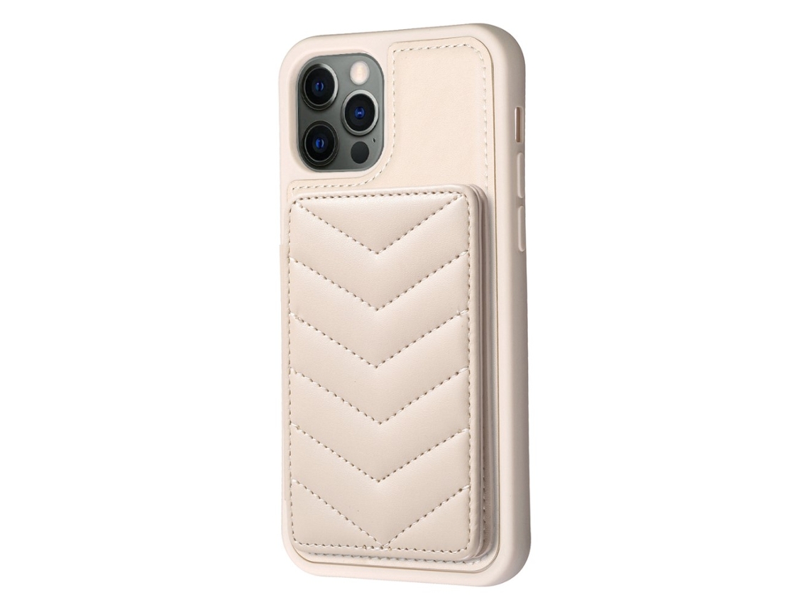 Suporte Casa Para Iphone 12 Pro Max Pele Sintética Com Porta-cartões Bege