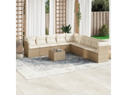 Vidaxl 10 Pcs Conjunto De Sofás P/ Jardim Com Almofadões Vime Pe Bege