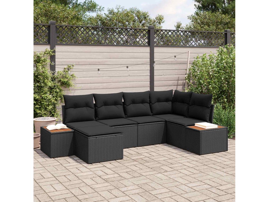 Vidaxl Conjunto De Sofá De Jardim 6 Unid. Preto Vime Pe