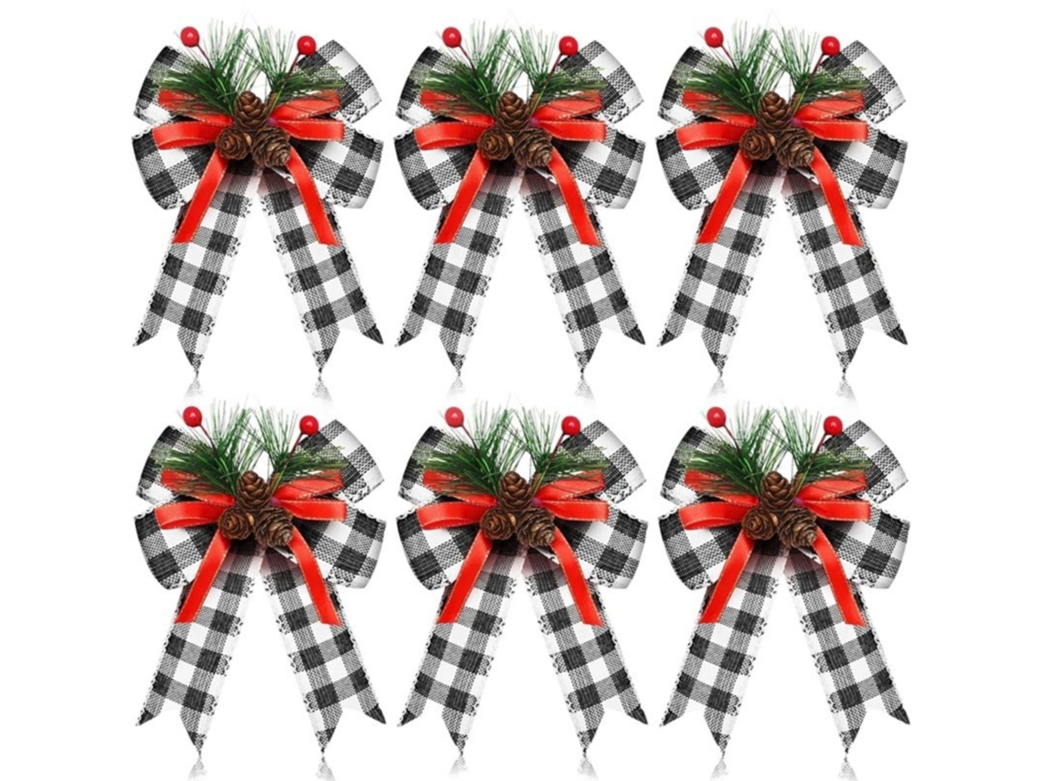 Conjunto De 6 Laços De Natal Para Árvore,grinalda E Decoração De Porta Interior E Exterior Btforus (pinha,preto)