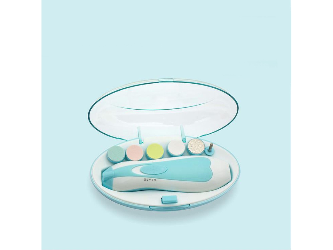 Mali lixa Elétrica para Unhas Bebê com Luz Led e 6 Cabeças de Lixamento Kit Manicure Azul
