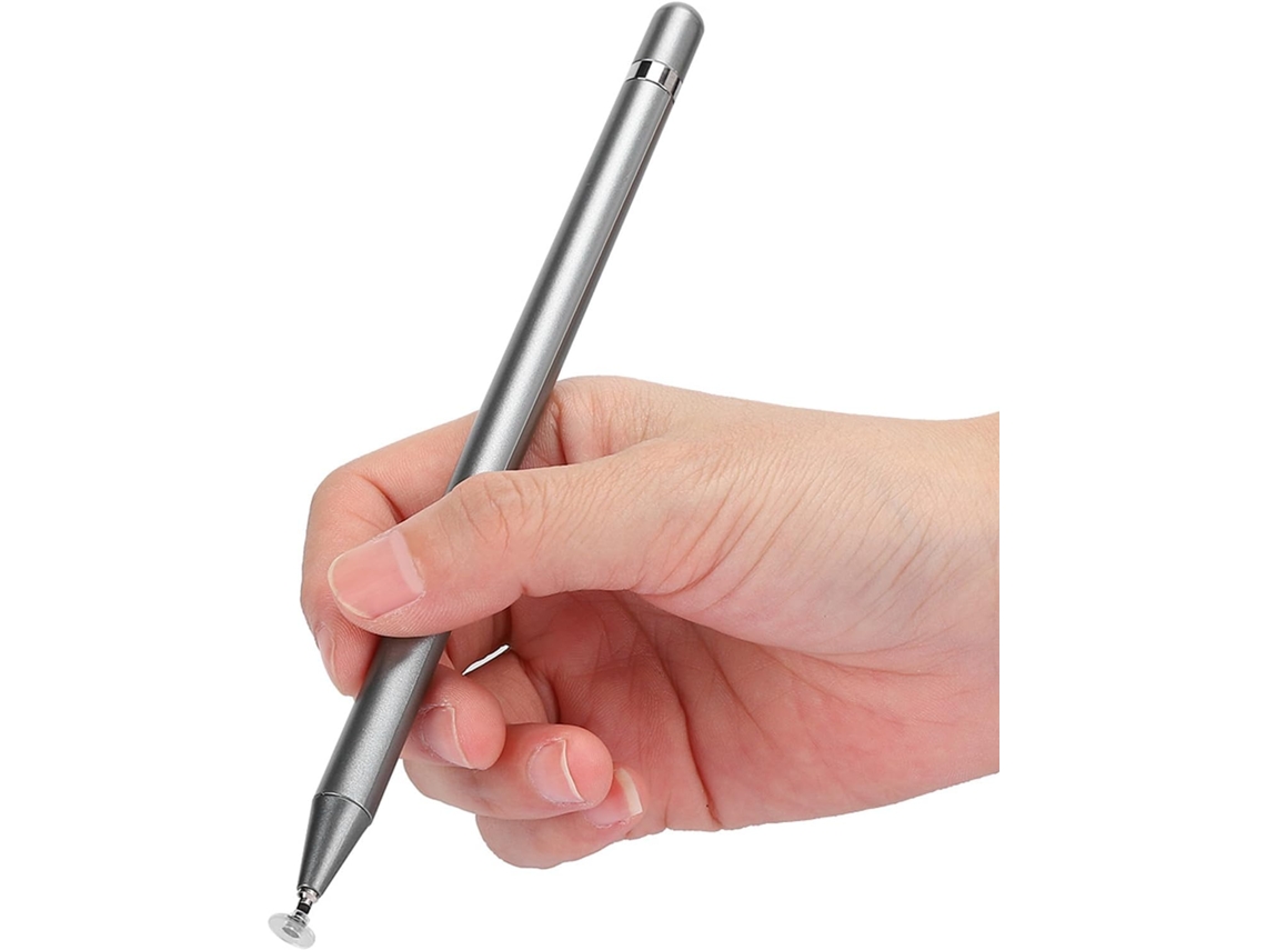 Caneta capacitiva para desenho em tablets, compatível com Android e iOS, cor cinza.