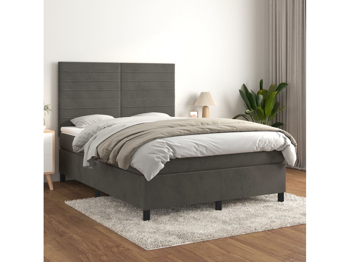 Vidaxl Cama Com Molas/colchão 140x200 Cm Veludo Cinzento-escuro