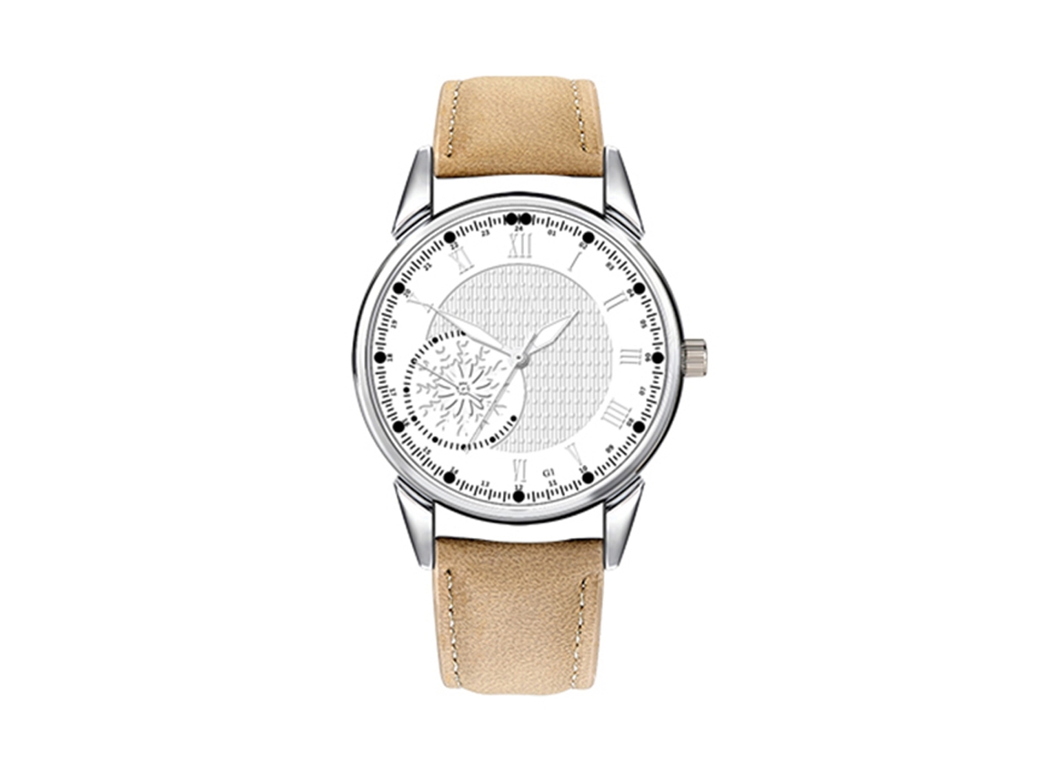 Relógio masculino casual de quartzo com pulseira de couro PU, estilo simples (branco e café).