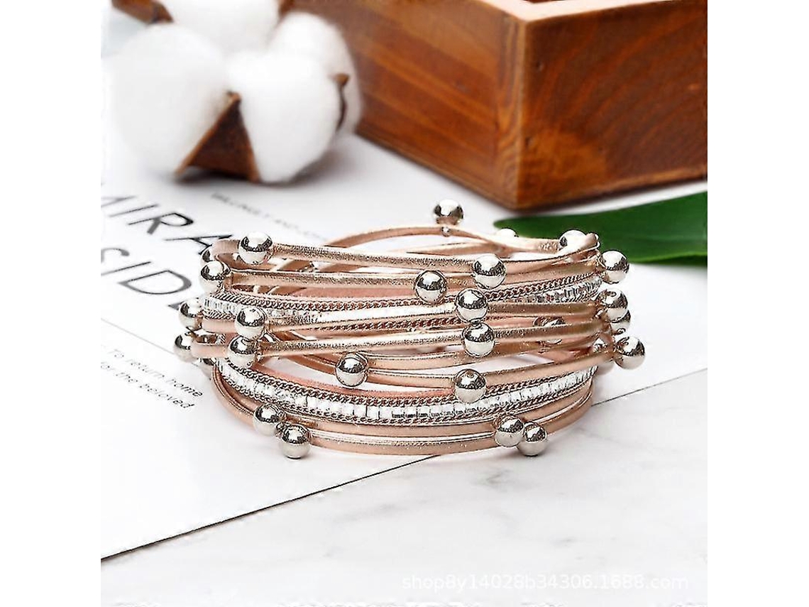 Pulseira De Couro Feminina Com Pérolas E Cristais. Nostalgia88