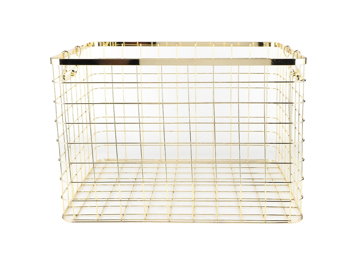Cesta de Armazenamento de Aço Inoxidável Dourado S/MARCA com Alças para Roupas, Cozinha e Quarto