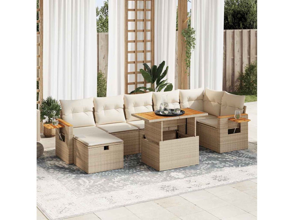 5 Pcs Conjunto De Sofás P/ Jardim Com Almofadões Vime Pe Bege Dkd Home Decor