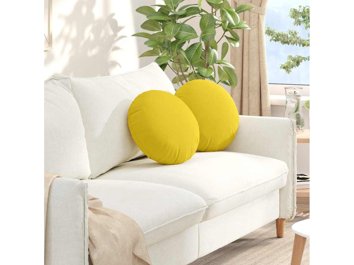 Vidaxl Almofadas De Assento 2 Unid. Tecido Amarelo Claro Ø40 X 13 Cm
