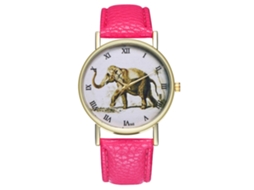 Relógio de quartzo com pulseira de couro PU, estampa de elefante moderna, mostrador com numerais romanos (vermelho e rosa)