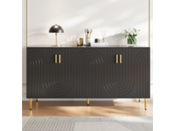 Aparador Preto Com Design Exclusivo De Ondas E Puxadores E Pés Dourados, Criando Uma Elegante Área De Jantar Pangshiyuan (152 X 40 X 75 Cm)