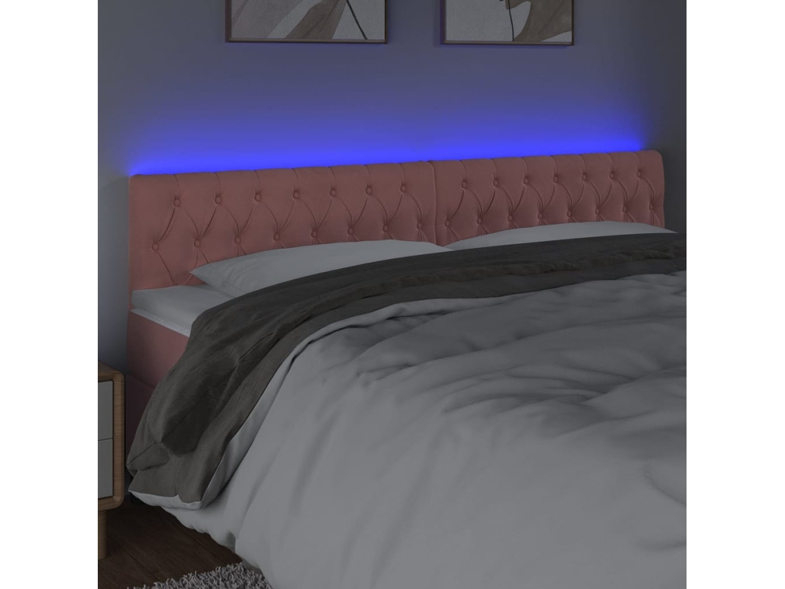 Cabecero con luces LED, terciopelo, 200x7x78/88 cm, rosa