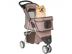 Carrinho 4 Rodas Para Cão, Dobrável Com Dossel Ajustável E Cesto Arrumação, 77x44x102cm, Café