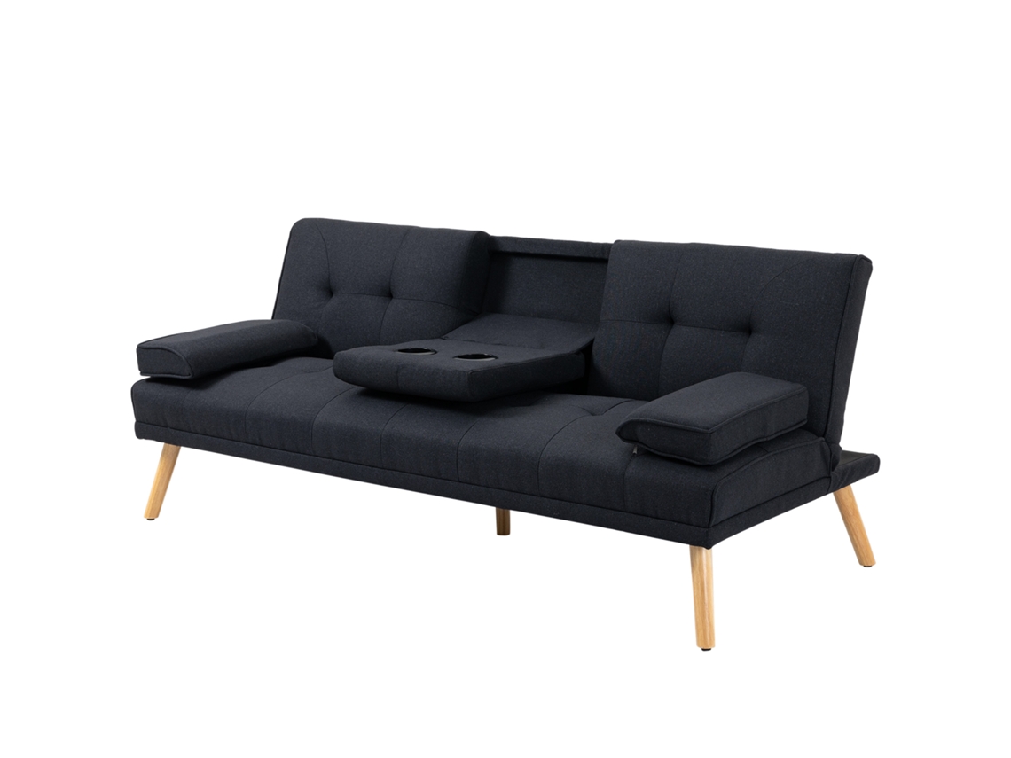 Schlafsofa, Gästebett, Verstellbare Rückenlehne, Klappbarer Tisch, 181x77x78 Cm, Preto