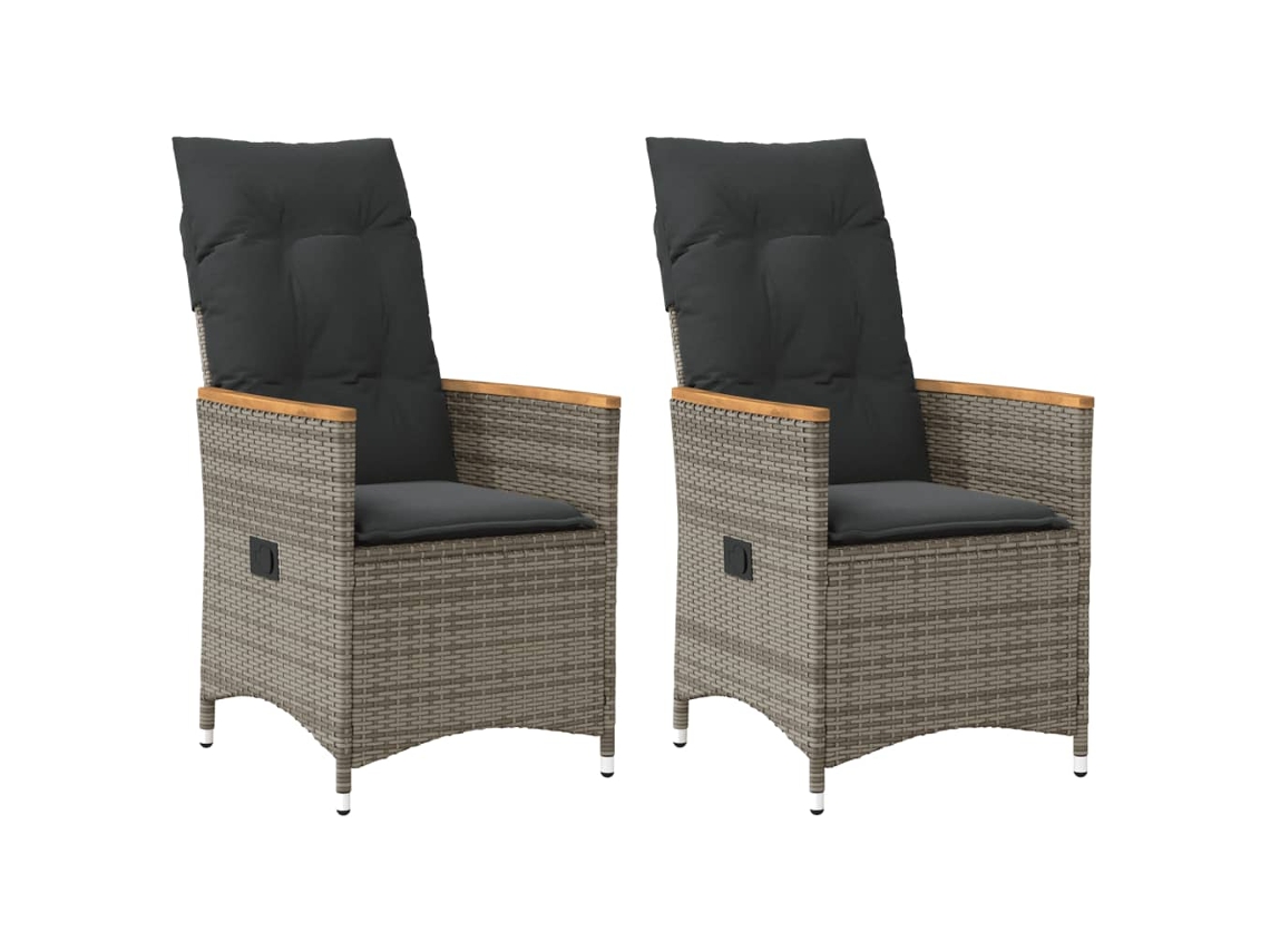 Cadeiras Jardim Reclináveis 2 Pcs C/ Almofadões Vime Pe Cinza Dkd Home Decor