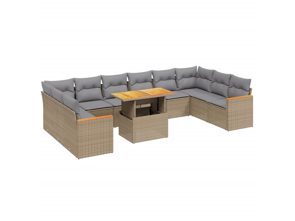 Conjunto de 11 sofás de jardim com almofadões Vime Pe Bege MAISON EXCLUSIVE