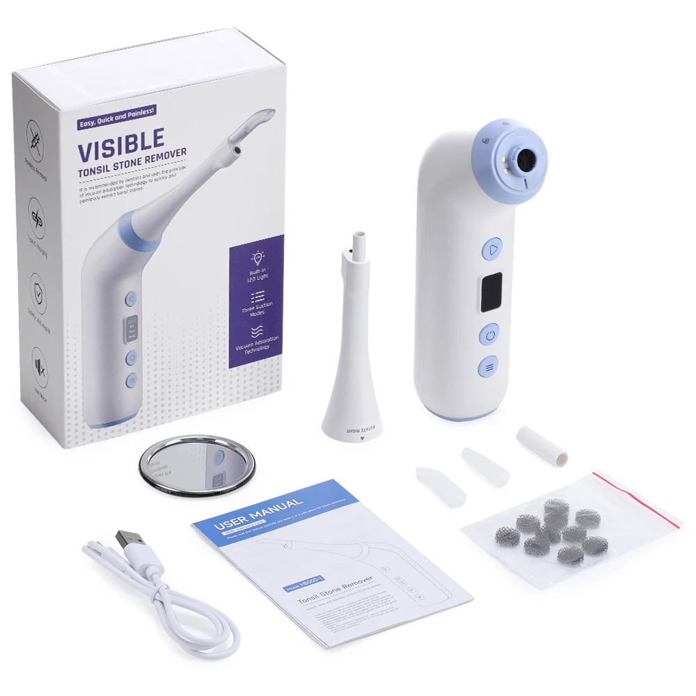 Kit visual elétrico para remoção de amígdalas (tonsilólitos) com luz LED e câmera HD para hálito fresco