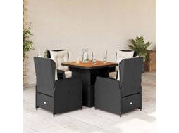 Vidaxl 5 Pcs Conjunto de Jantar P/ Jardim C/ Almofadões Vime Pe Preto