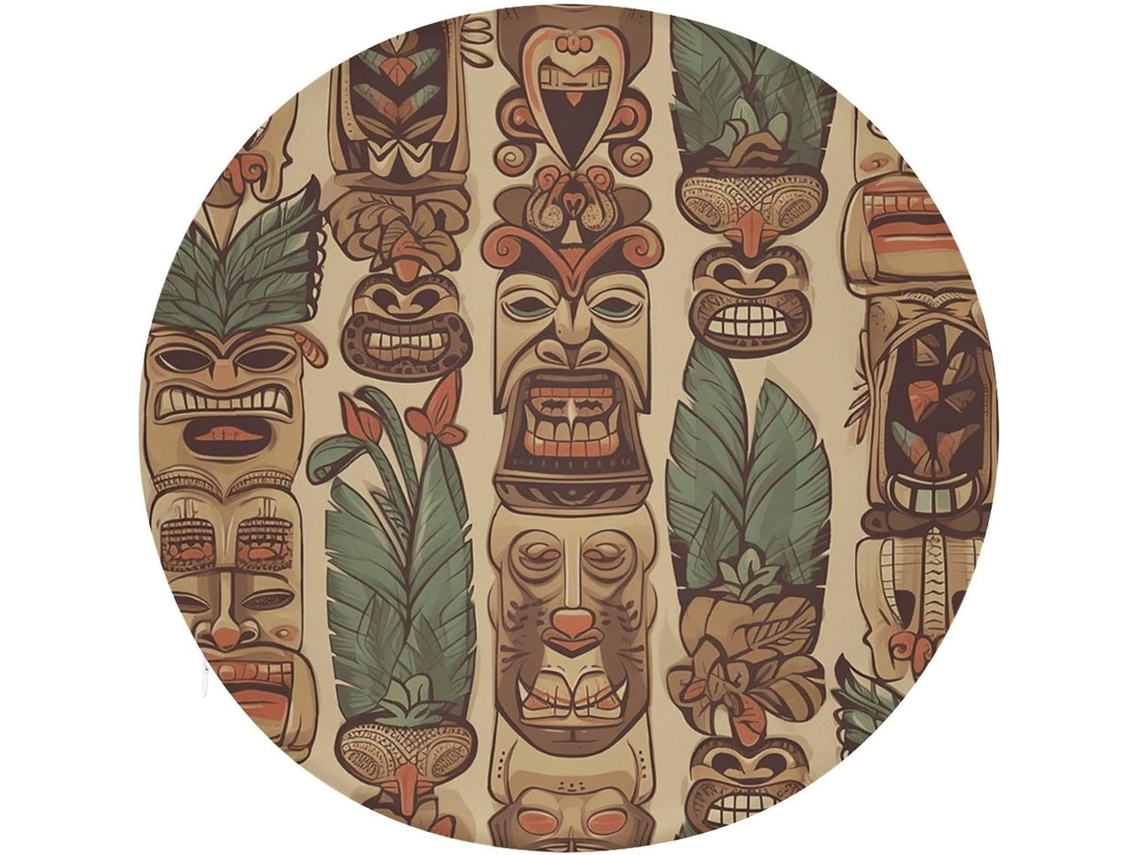 Almofada Quadrada Com Estampa Clássica Aloha Tiki E Tecido Elástico, Confortável, Macia E Versátil, Ideal Para Decoração