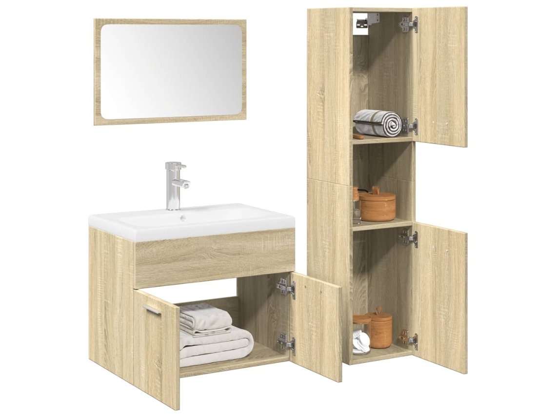 Vidaxl 4 Pcs Conj. Móveis Casa Banho Derivados Madeira Carvalho Sonoma