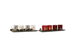 Castiçal Natalício HOME ESPRIT Branco Vermelho 40 X 9 X 13,5 cm (5 Peças) (2 Unidades)