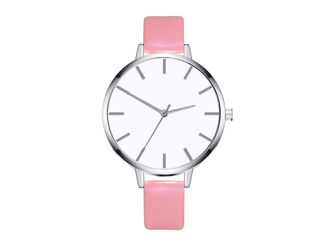 Relógio de Pulso Feminino de Quartzo com Pulseira de Couro Pu Estilo Simples Rosa