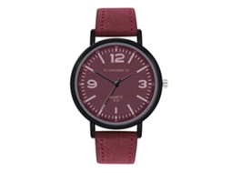 Relógio de pulso de quartzo unissex elegante com pulseira de couro PU roxa.