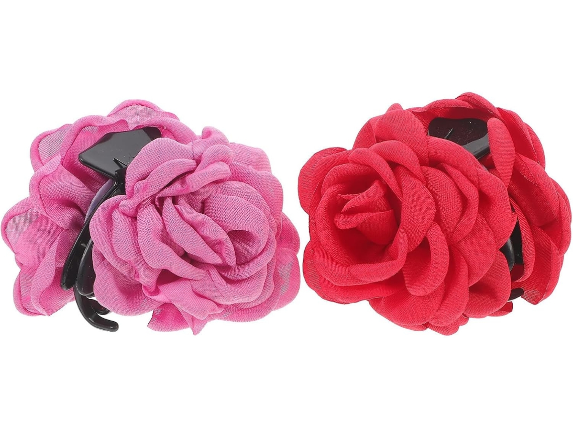 Conjunto de 2 presilhas de cabelo femininas com flores de tecido, design delicado.
