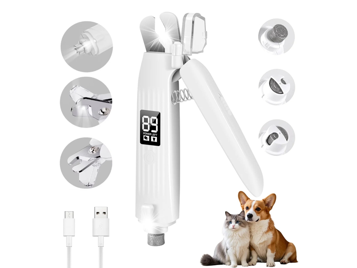 Cortador e Lima de Unhas para Animais de Estimação, com 2 Luzes Led, Proteção Contra Salpicos e Carregamento Usb Branco HEXINYIGJLY