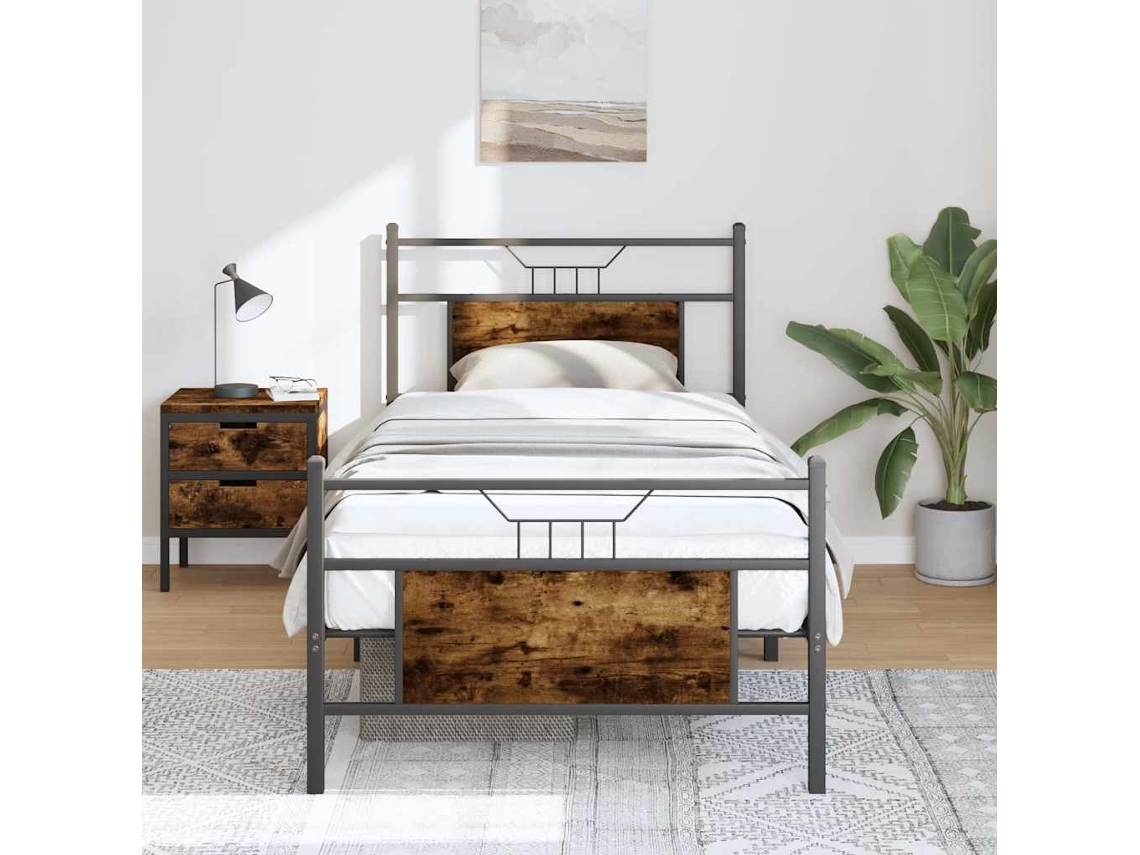 Vidaxl Estrutura Cama S/ Colchão Derivados de Madeira Carvalho Fumado
