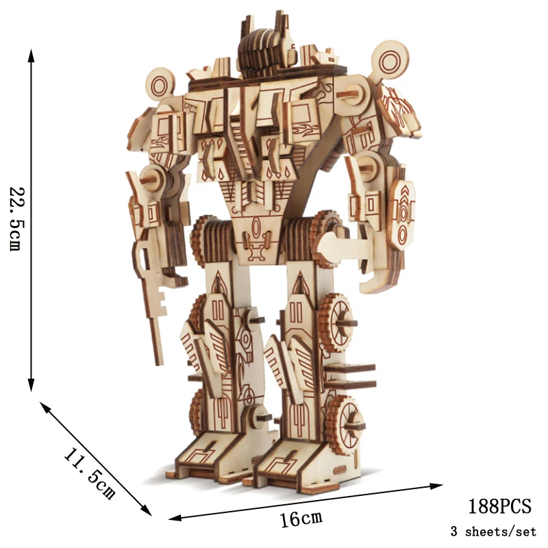 Quebra cabeça 3d de Robô de Madeira, Kit de Montagem 3d para Fazer Você Mesmo MDUG (estilo 2)