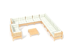 Conjunto de 12 Lounge Jardim com Almofadões Creme Pinho Maciço MAISON EXCLUSIVE
