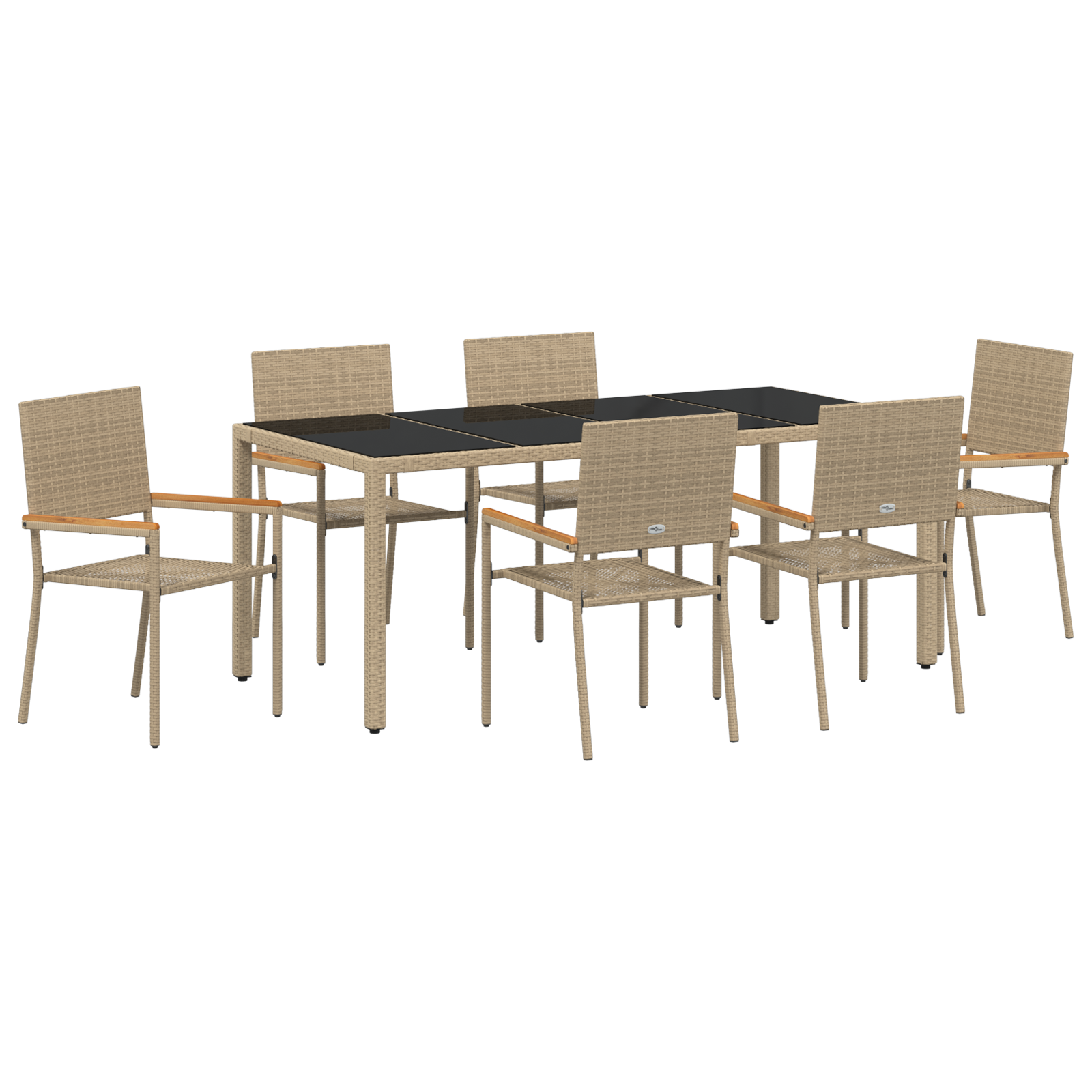 Conjunto 7 Conjunto De Jantar Para Exterior Vidaxl Bege Vime Pe (190 X 90 X 75 Cm)